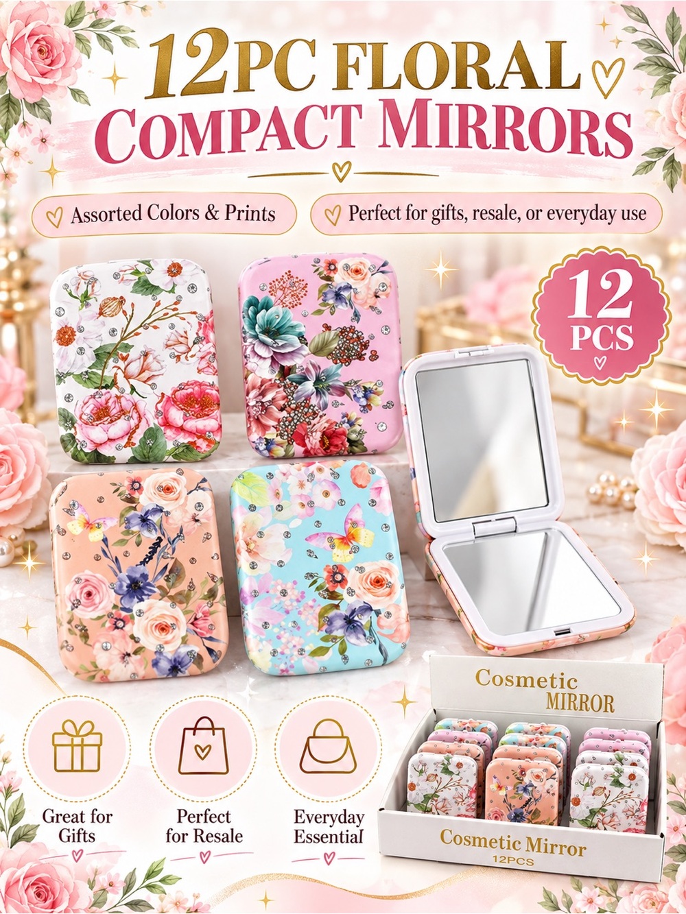 12 Compact Butterfly Cosmetic Mirror